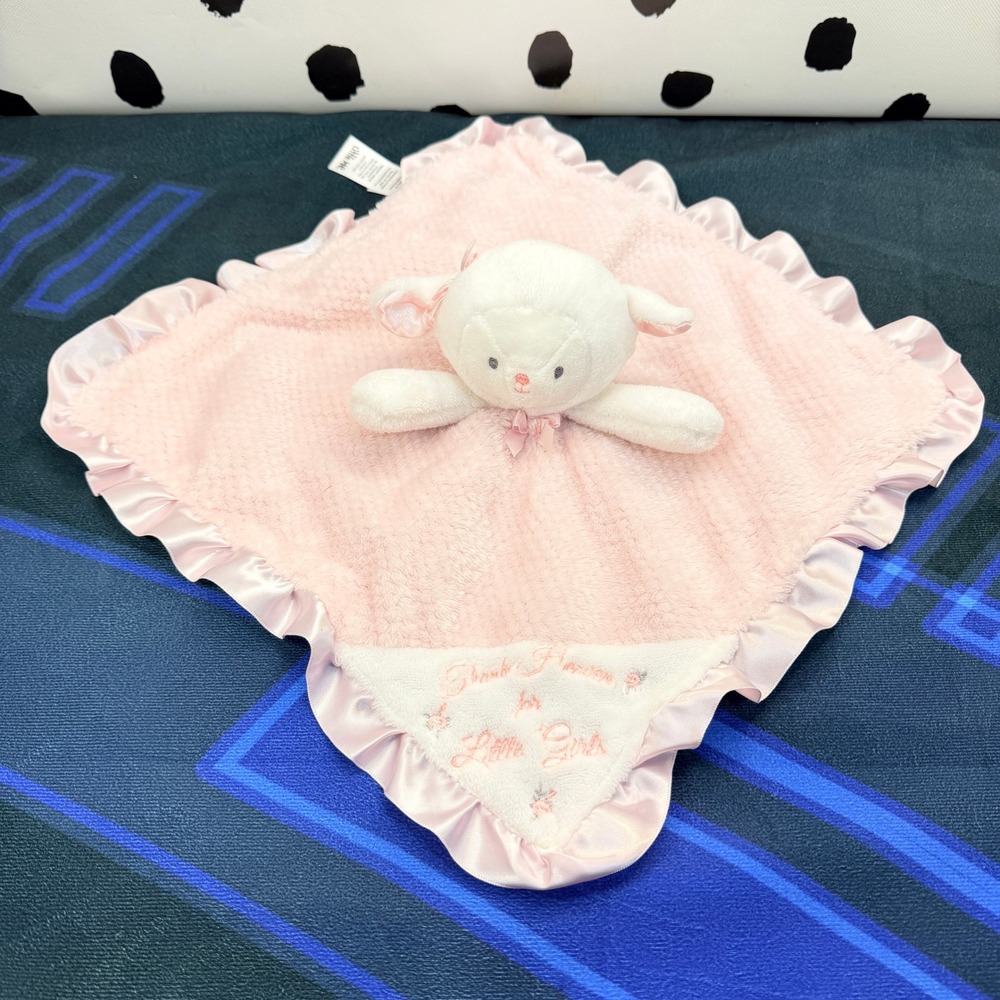 Little Me Lamb Security Blanket Baby Girl Pink Satin Trim Ruffle L44176